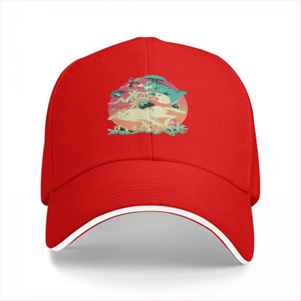 Black Baseball Cap With Whimsical Retro Animal Graphic Print