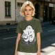 Olive Green T-Shirt With Sleeping Curled Cat Graphic Print