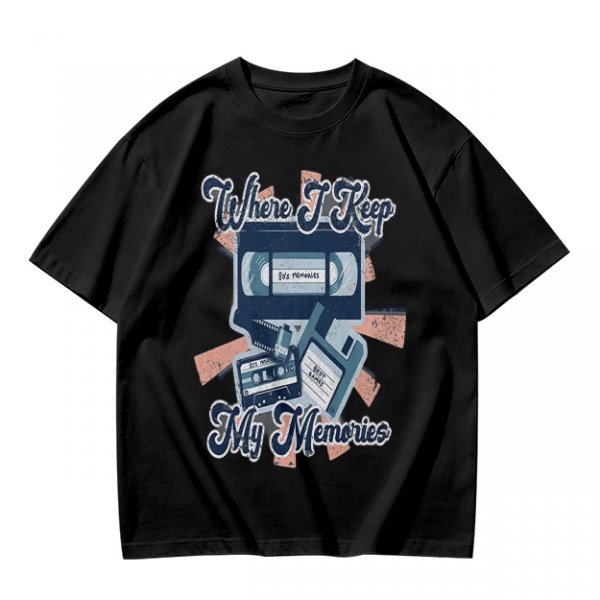Olive Retro T-Shirt With Vintage Media Print 'Where I Keep My Memories'