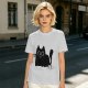 Oversized Army Green T-Shirt With Surprised Black Cat Graphic