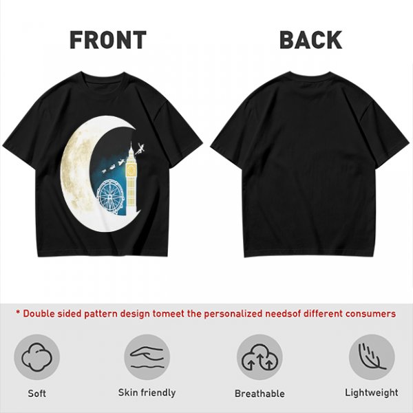 Olive T-Shirt with Crescent Moon London Skyline Flying Figures Print