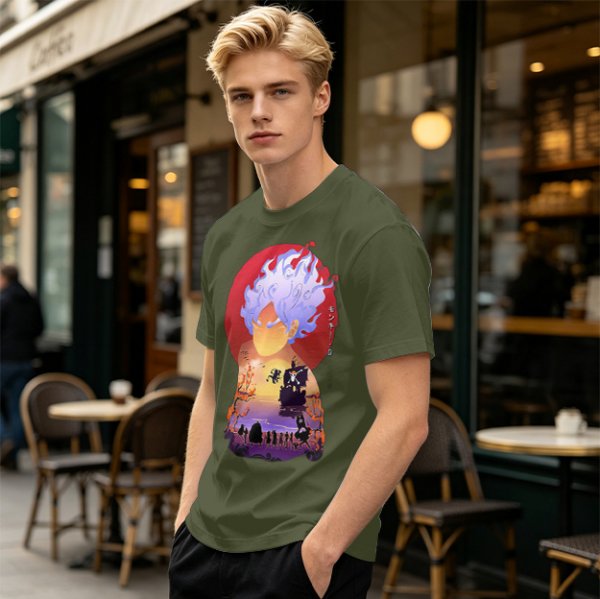 Anime Gear 5 Character Graphic T-Shirt With Sunset Scene