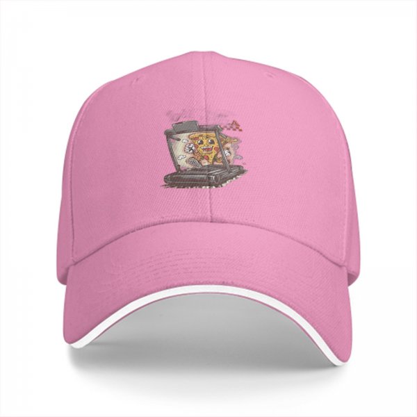 Black Baseball Cap With Cartoon Pizza Character In Laptop Print