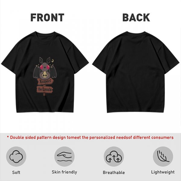 Olive Graphic T-Shirt with Cute Mothman Respect The Locals Print