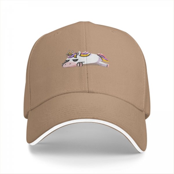 Black Baseball Cap With Lazy Unicorn Graphic Print