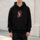 Black Hoodie With Cyberpunk Female Character Graphic Print