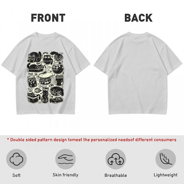 Olive Green T-Shirt With Playful Black Cats In Kitchenware Print