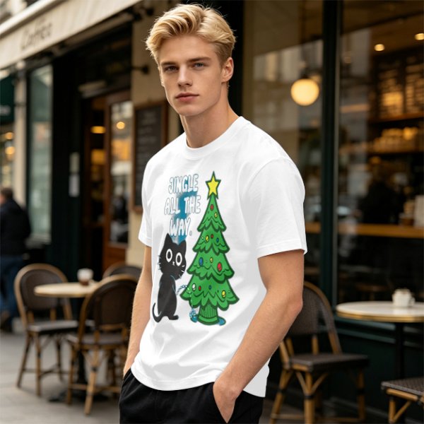 Olive Christmas Cat T-Shirt with Jingle All The Way Print