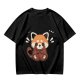 Olive T-Shirt With Cute Shy Red Panda Graphic Print