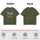 Olive T-shirt with Cartoon Group of Four People and Bowls Print