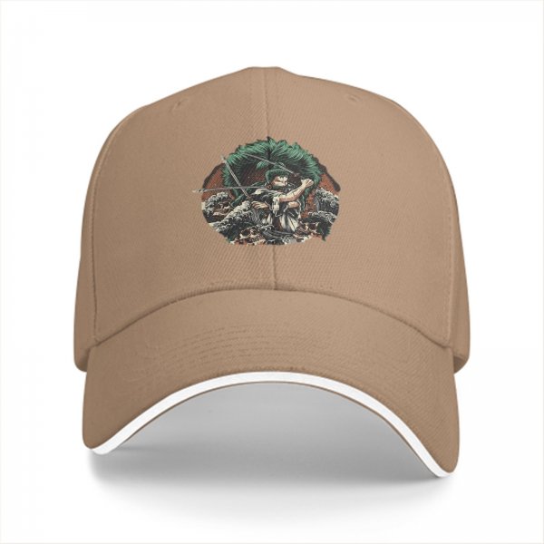 Black Baseball Cap With Anime Swordsman Graphic Print