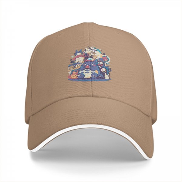Black Baseball Cap With Studio Ghibli Character Group Print