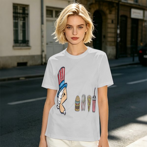 Olive T-Shirt With Uncle Sam Hat And Fast Food Graphic Print