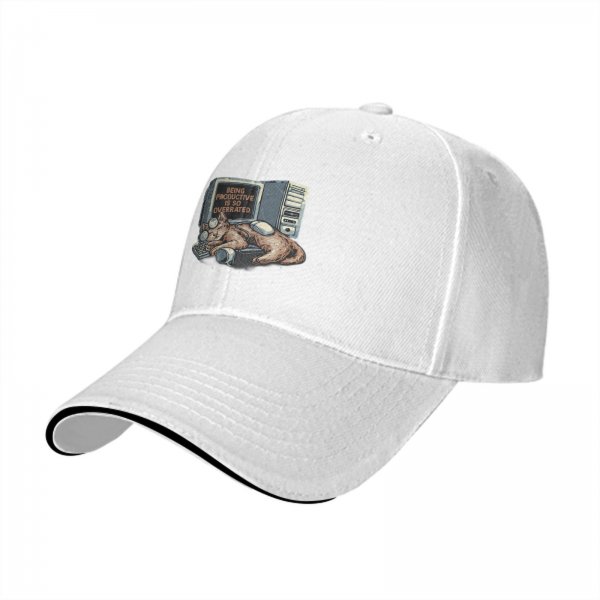 Black Baseball Cap With 'Being Productive Is So Overrated' Cat Computer Art