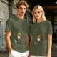 Olive Green T-Shirt with Smiling Boy in Yellow Hat Graphic