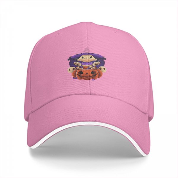 Black Baseball Cap With Cute Halloween Witch Cat Jack O Lantern Design