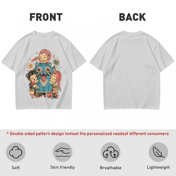 Olive T-Shirt With Cute Chibi Monster And Girls Graphic Print