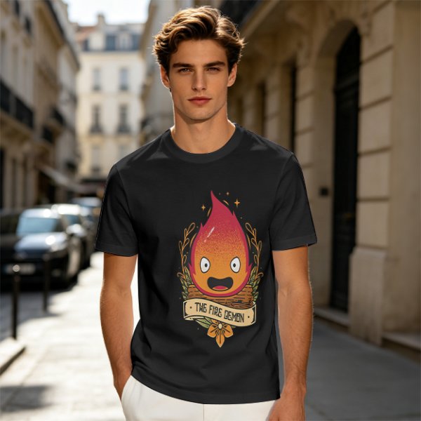 Olive T-Shirt Featuring Calcifer The Fire Demon Artwork