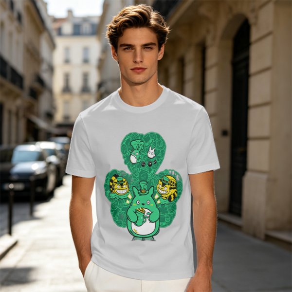 Olive Green T-Shirt With Studio Ghibli Clover Graphic Print