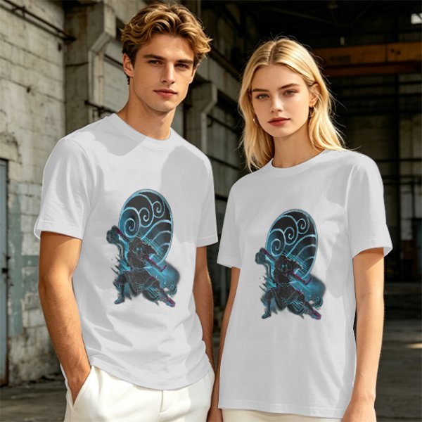 Olive T-shirt with Anime Water Bender Warrior Graphic Print