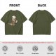 Olive T-shirt with a stressed cartoon cat baking cookies