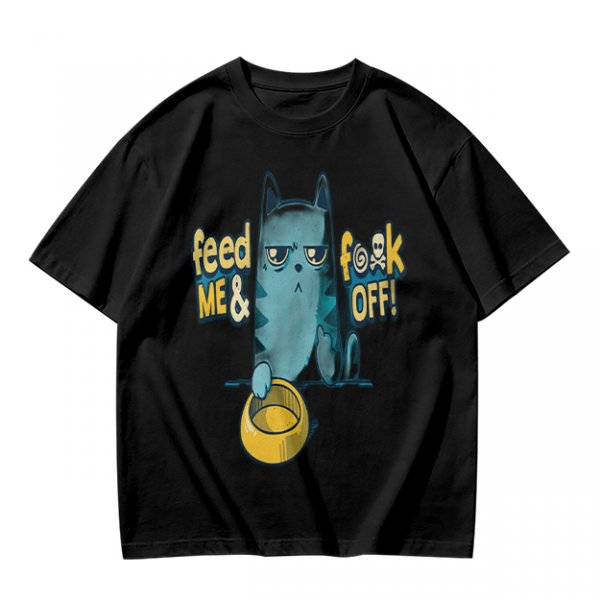 Olive T-Shirt With Grumpy Cat Feed Me And F Off Print