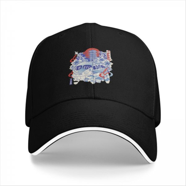 Black Baseball Cap With Japanese Anime Inspired Graphic Print