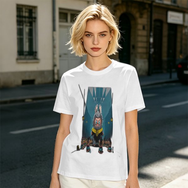 Olive Green T-Shirt With Cartoon Rabbit Character Graphic