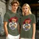 Olive T-Shirt with Retro Anime Lion Character Graphic