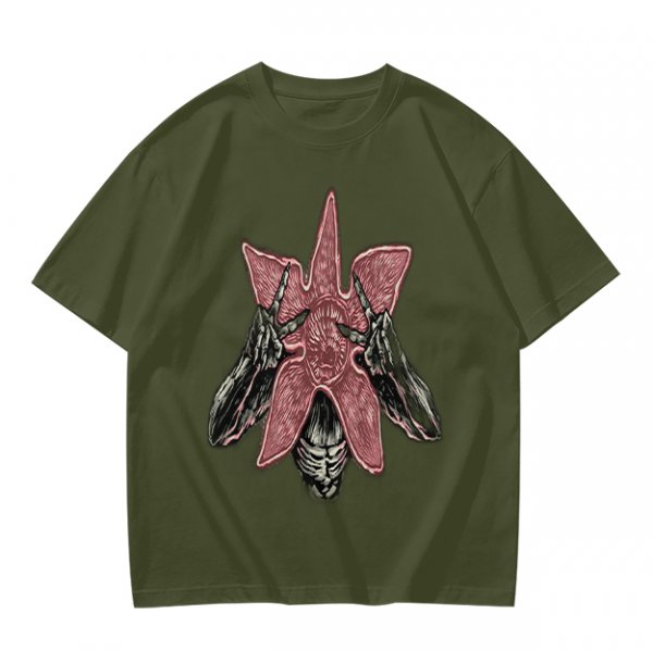 Olive Green T-Shirt With Starfish Monster Rock Hand Print
