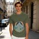 Olive T-shirt with Dancing Skeleton Mountain Rainbow Cat Graphic