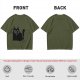 Oversized Army Green T-Shirt With Surprised Black Cat Graphic