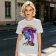 Olive t-shirt with neon vampire Dracula graphic and Japanese text