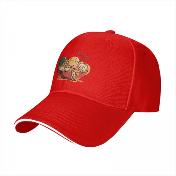 Black Baseball Cap With Cute Ramen Bowl Graphic Design