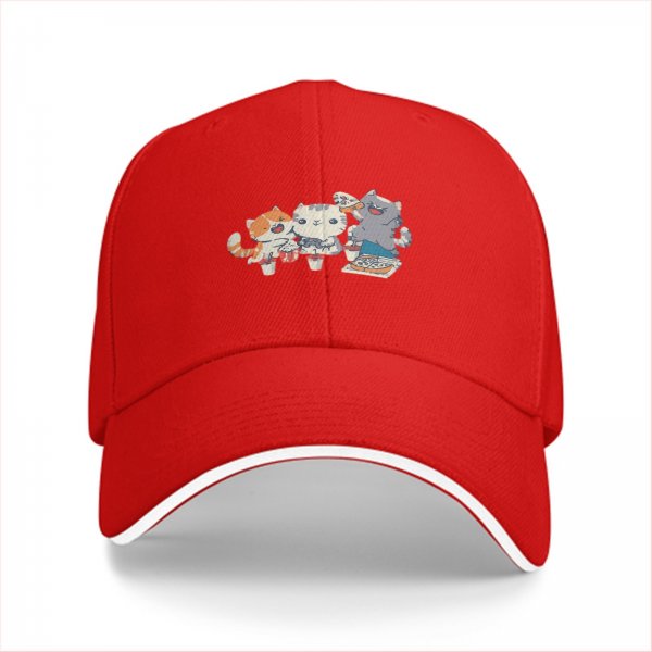 Black Baseball Cap With Cute Cats Eating Pizza Design