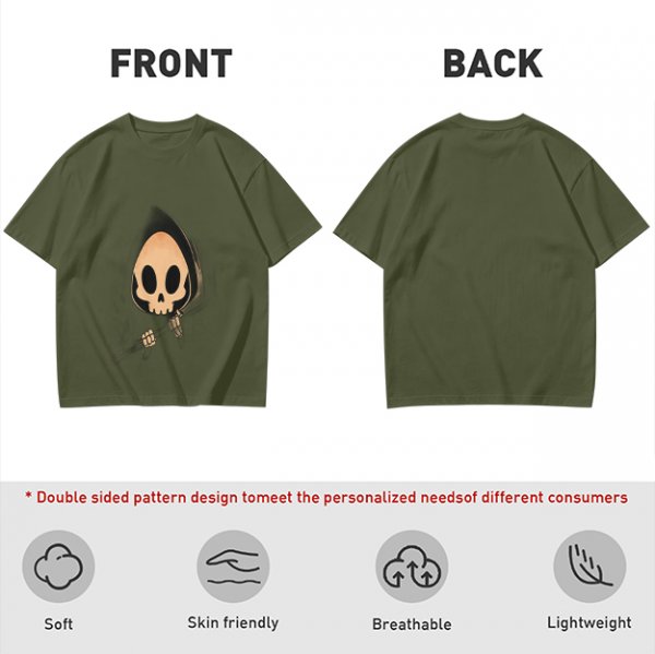 Olive T-shirt with Cute Grim Reaper Skull Graphic