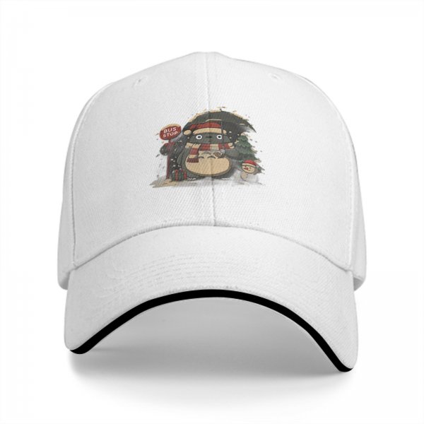 Black baseball cap with Christmas Totoro bus stop print