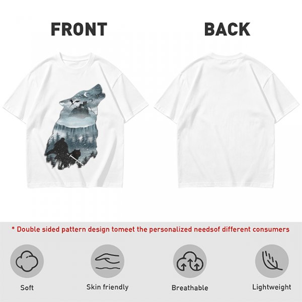 Olive T-Shirt With Howling Wolf Silhouette Winter Fantasy Art Print