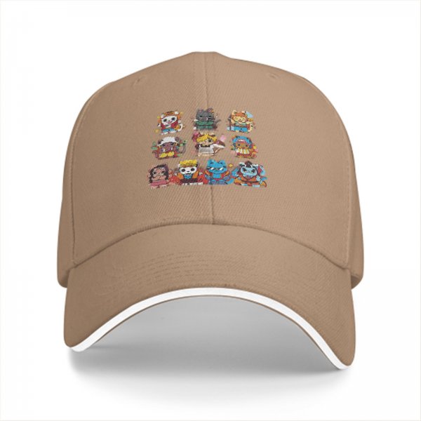 Black Baseball Cap With Cute Anime Character Mashup Print