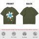 Olive Green T-Shirt with Watercolor Blue Lily Flower Print