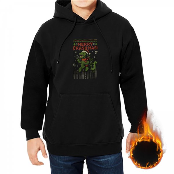 Black hoodie with dinosaur 'Merry Crismas' festive print