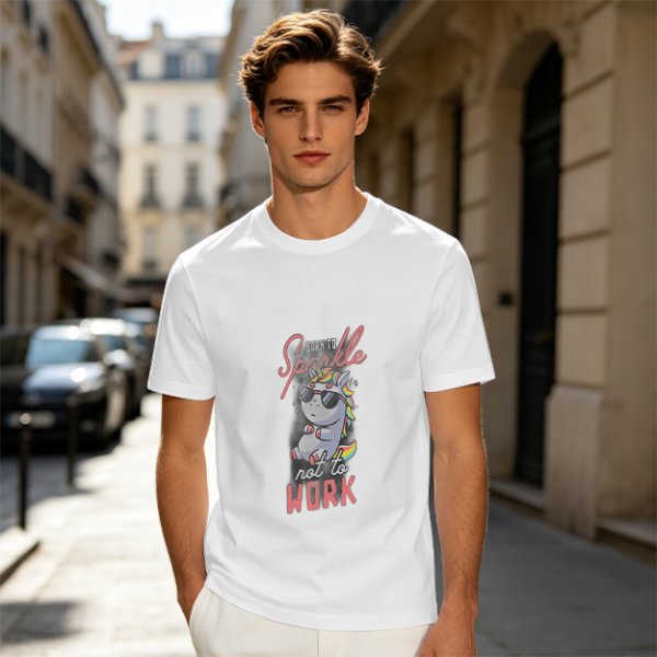 Olive t-shirt with cool unicorn graphic and 'Born to Sparkle not to Work' text