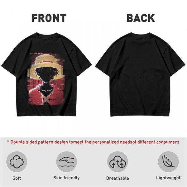 Olive T-shirt with Glitch Art Monkey D Luffy Straw Hat Print
