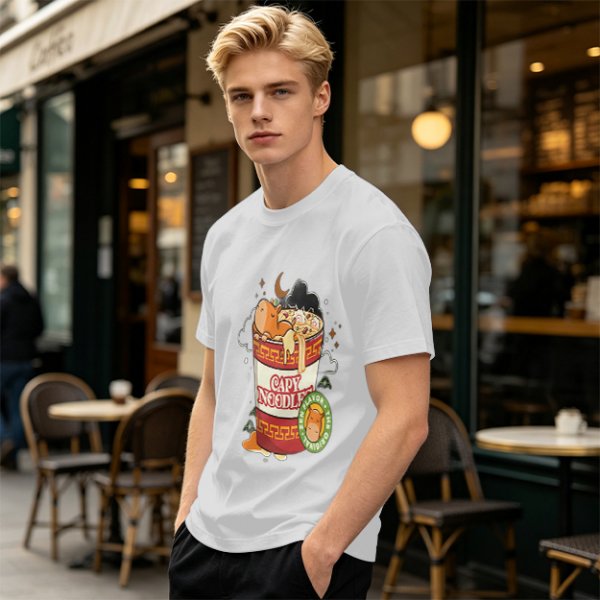 Olive T-Shirt with Capybara in Cup Noodle Graphic Print
