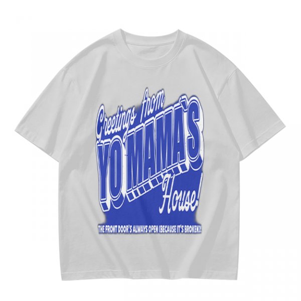 Olive t-shirt with funny yo mama's house greeting print