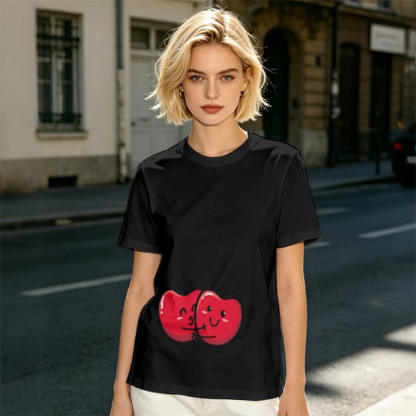 Olive green t-shirt with cute hugging red beans graphic