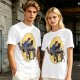 Olive T-shirt with Cartoon Chainsaw Action Character Print