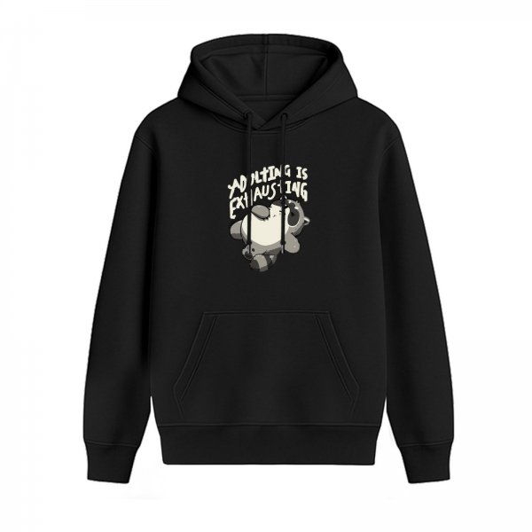 Adulting Is Exhausting Raccoon Graphic Black Hoodie
