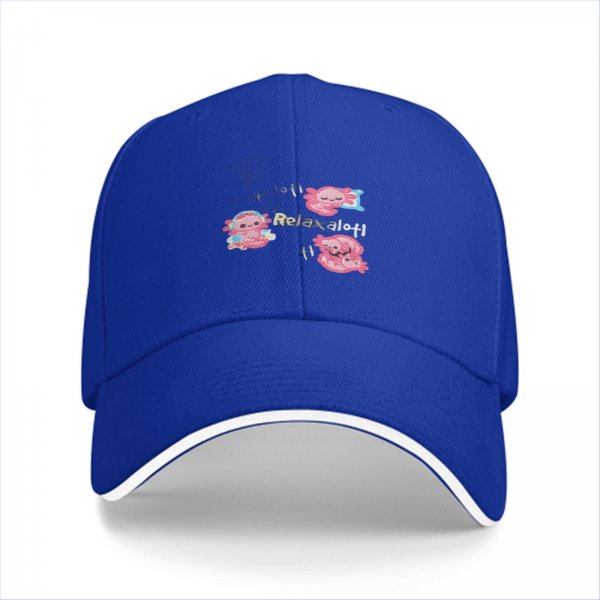 Black baseball cap with cute axolotl 'Relaxalofi' graphic design