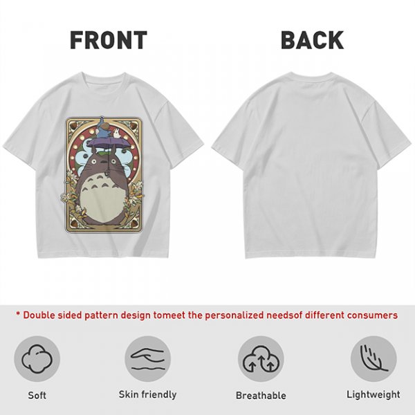 Olive Green T-Shirt With My Neighbor Totoro Art Nouveau Print